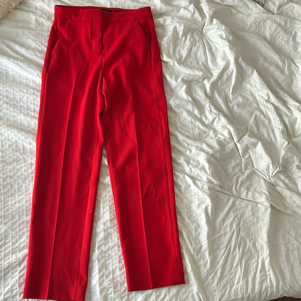 J crew red straight leg slacks, Kate